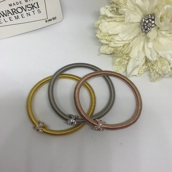 3 Color Wire Bracelet w Crystal Bow Detail  [JW-4] - Picture 8 of 8